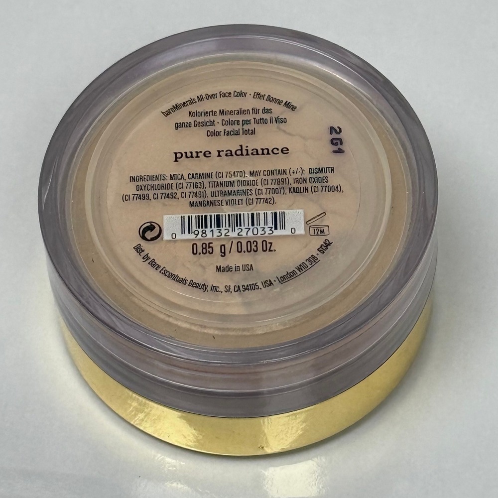 Bare Minerals All-Over Face Color "Pure" Radiance Mineral Powder Makeup .03oz